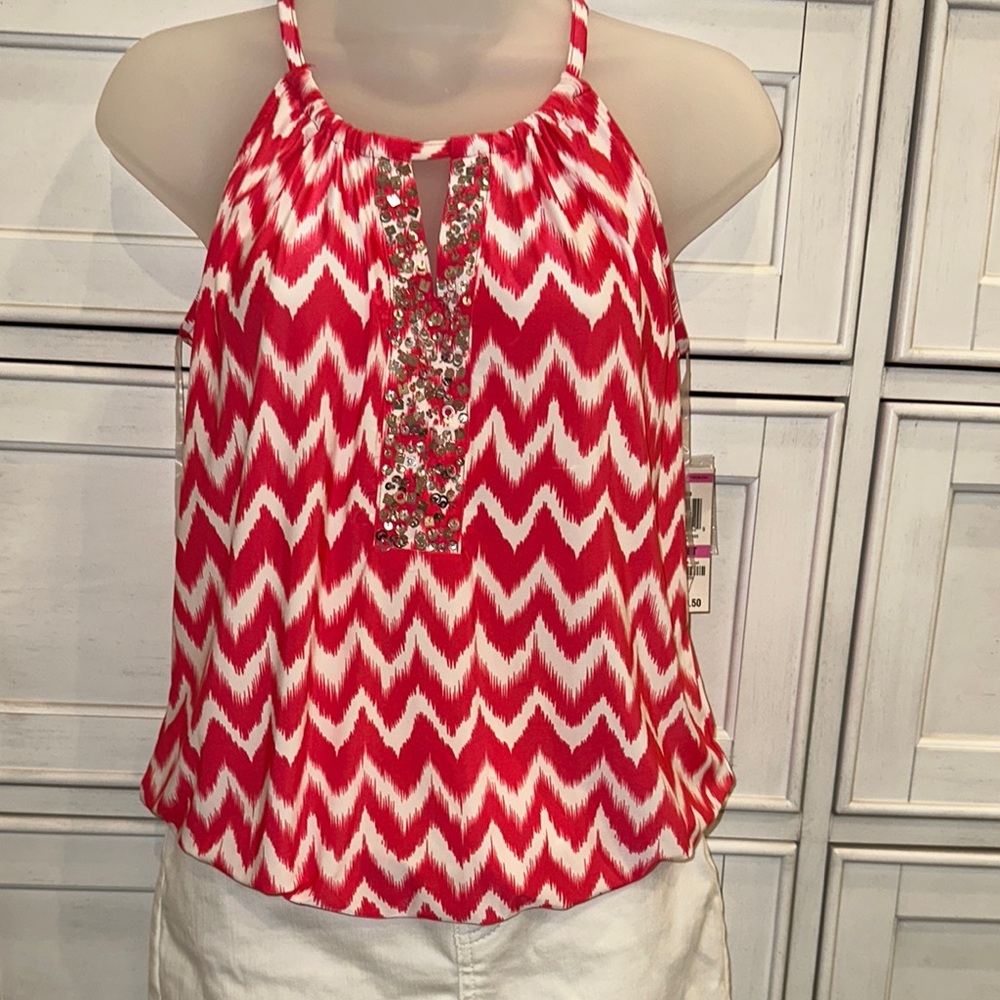 INC International Concepts Red and White Embellished Crop Top - BRAND NEW/Tag